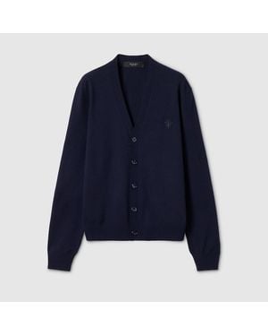 Gucci Cardigan Aus Wollstrick Mit Stickerei, Größe - Blau