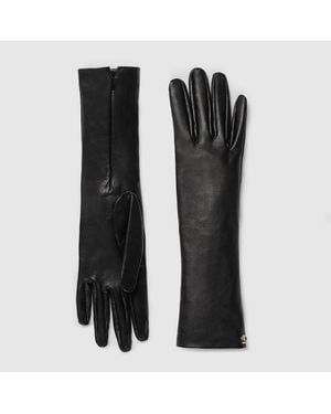 Gucci Leather Gloves With Double G, Size 7+ Leather - Black