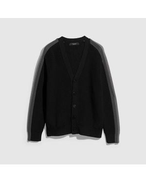 Gucci Rib Wool Cardigan With Muted Web, Size M, Ready-To-Wear - Black