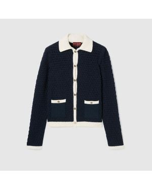 Gucci Fine Cotton Crochet Cardigan, Ready-To-Wear - Blue