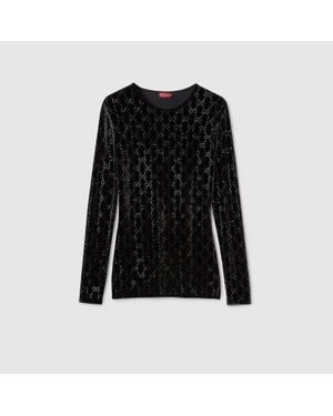 Gucci Camiseta Con Bordado De Gg Con Cristales, Talla - Negro