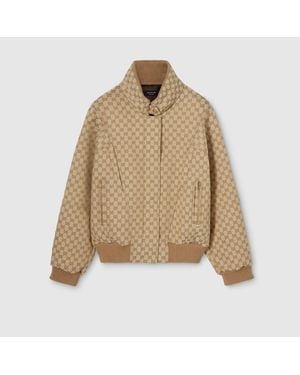 Gucci Gg Cotton Canvas Fabric Zip Jacket - Natural