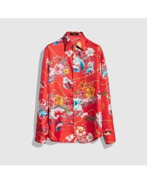Gucci Printed Silk Twill Shirt - Red