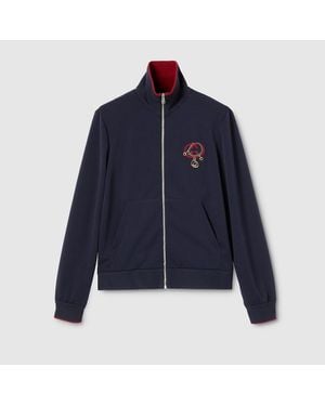 Gucci Technical Jersey Zip Jacket With Embroidery - Blue