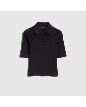 Gucci Stretch Knit Silk Polo Shirt With Embroidery - Black