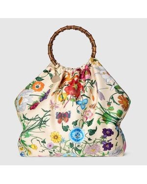 Gucci Silk Maxi Tote Bag With Bamboo Handle, Fabric - Green