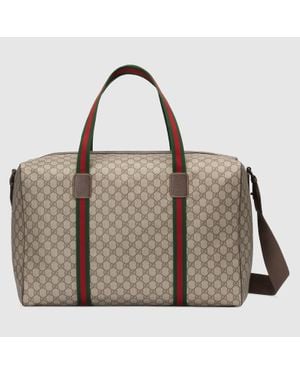 Gucci Borsone Con Dettaglio Web Misura Grande - Marrone