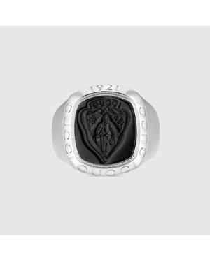 Gucci Crest Signet Ring - Black