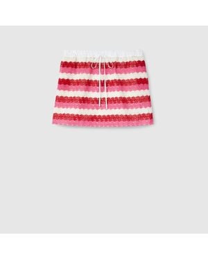 Gucci Falda De Macramé Con Gg A Rayas, Talla - Rojo