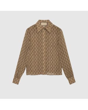 Gucci Gg Damier Print Silk Shirt - Natural