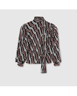 Gucci Printed Silk Twill Shirt - Grey