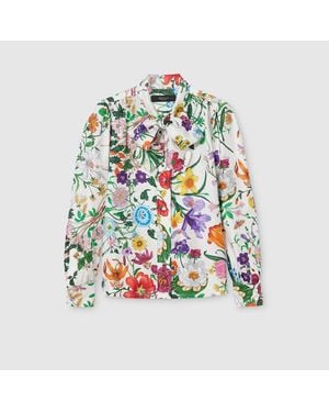 Gucci Printed Silk Twill Shirt With Bow - Multicolour