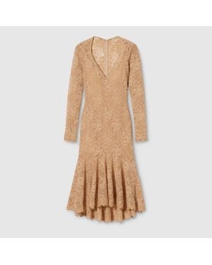 Gucci Gg Flower Stretch Lace Dress, Ready-To-Wear - Natural