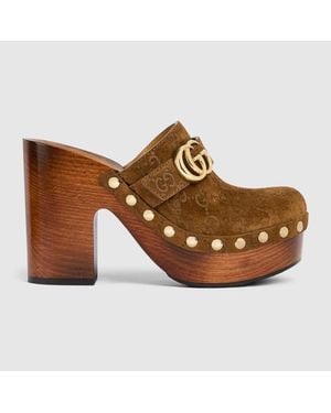 Gucci Platform Clog With Double G - Brown