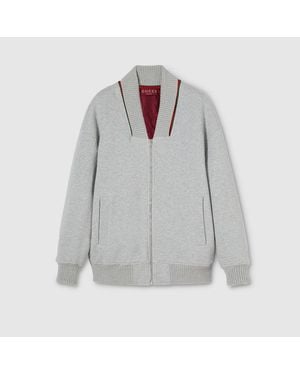 Gucci Chaqueta De Algodón Cremallera Y Tribanda Web, Talla - Gris
