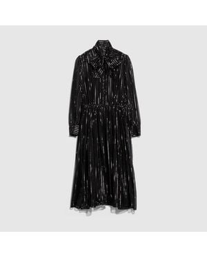Gucci Pinstripe Silk Organza Chemisier Dress - Black