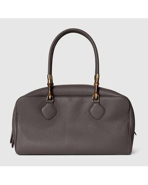 Gucci Large Boston Bag With Bamboo - Grey