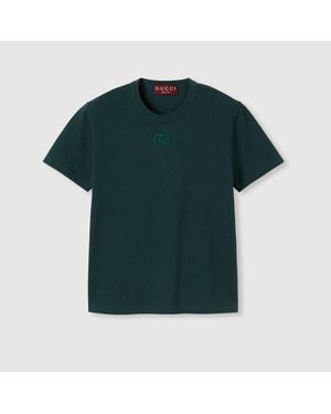 Gucci Cotton T-Shirt With Gg Incrocio Logo Detail - Green
