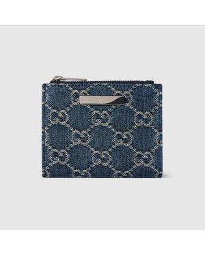 Gucci Small Wallet With Plaque, Fabric - Blue