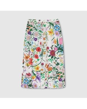 Gucci Printed Silk Twill Pleated Skirt - Green