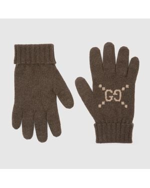 Gucci Handschuhe Aus Gg Kaschmir, Grösse - Braun