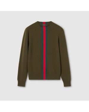 Gucci Knit Wool Sweater With Web Intarsia - Green