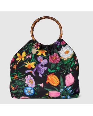 Gucci Silk Maxi Tote Bag With Bamboo Handle, Fabric - Green