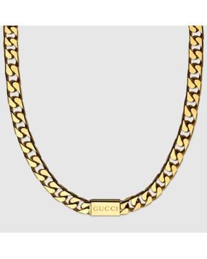 Gucci Chain Necklace With Script Tag - Brown