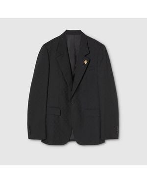 Gucci Single-Breasted Gg Wool Jacket - Black