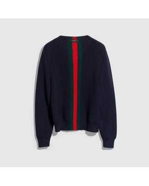 Gucci Fine Rib Wool Sweater With Web - Blue