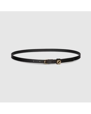 Gucci Schmaler Gürtel Mit Runder Schnalle, Größe 100 - Schwarz