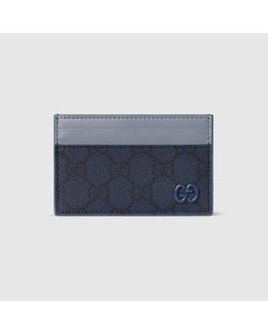 Gucci Dusty Trim Gg Card Case, Gg Canvas - Blue