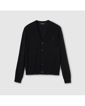 Gucci Knit Wool Cardigan With Embroidery - Black