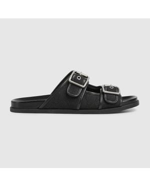 Gucci Slide Sandal With Buckles, Gg Canvas - Black