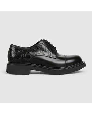 Gucci Lace-Up Shoe With Gg Detail, Uk - Black