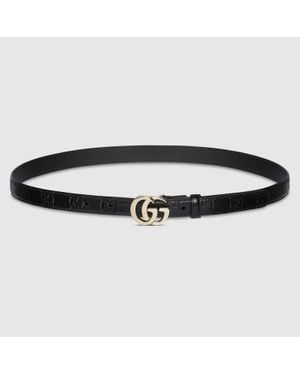 Gucci Gg Milano Thin Belt, Size 75, Leather - Black