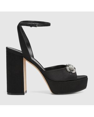 Gucci Platform Sandal With Crystal Horsebit, Size 35 It - Black