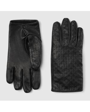 Gucci Handschuhe Aus Leder Mit Gg Prägung, Größe - Schwarz