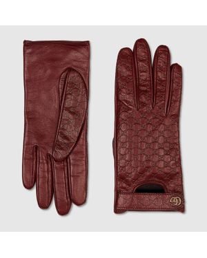 Gucci Gg Leather Gloves With Double G - Red
