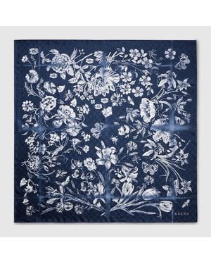 Gucci Printed Silk Jacquard Carré - Blue