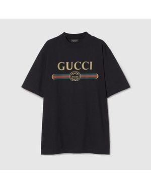 Gucci Cotton Jersey And Silk T-Shirt With Print - Black