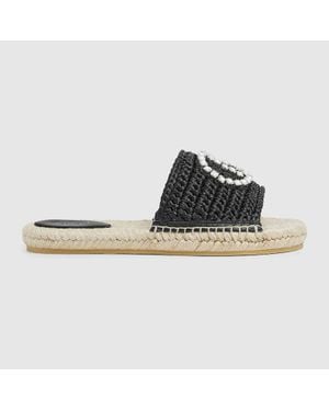 Gucci Espadrilles Avec Détail Gg Enlacés En Cristaux Pour Femme, Taille - Noir