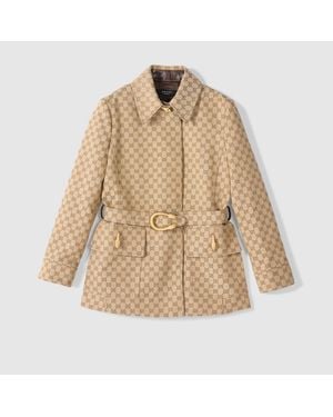 Gucci Gg Cotton Canvas Fabric Coat, Size 40 It, Ready-To-Wear - Natural