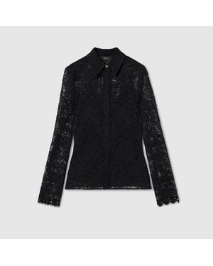 Gucci Gg Flower Stretch Lace Shirt - Black