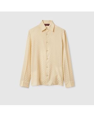 Gucci Bluse Aus Gg Seidenjacquard, Größe - Natur