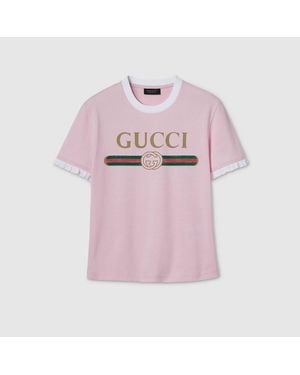 Gucci Cotton Jersey T-Shirt With Print, Size Xs, Ready-To-Wear - Pink