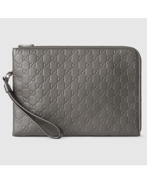 Gucci Gg Emblem Medium Pouch - Grey