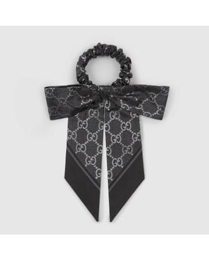 Gucci Laminated Print Silk Scrunchie, Silk - Black