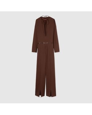 Gucci Light Wool Jumpsuit With Horsebit Belt - Brown