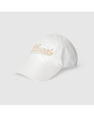 Gucci Cotton Baseball Hat With Embroidery, Size Xl, Cotton - White